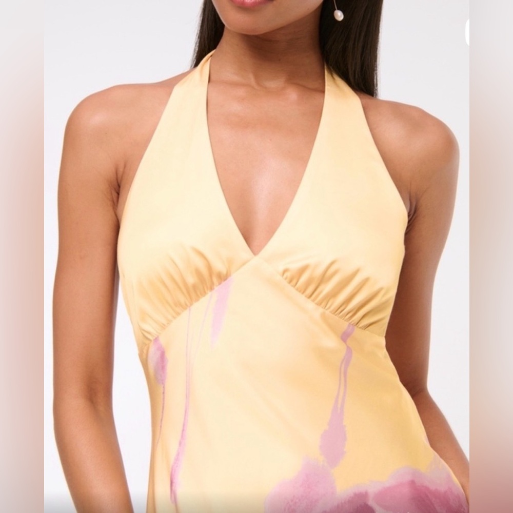 Abercrombie & Fitch Yellow Halter Maxi Dress with Pink Accents